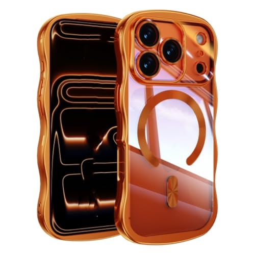 Coque iPhone 16 Pro transparente orange avec aimant intégré