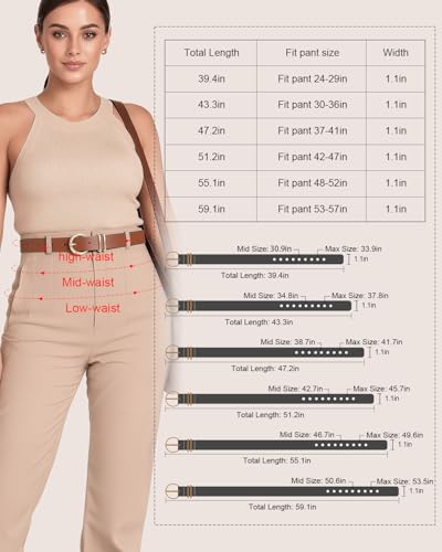 XZQTIVE Pack of 3 Women Leather Belts for Jeans, Dresses, Trousers, Waistband with Gold Buckle, 02 Black+Brown+Tan, Fit Pant 42-46in, 02 Black+Brown+Tan, Fit Pant 42-46in