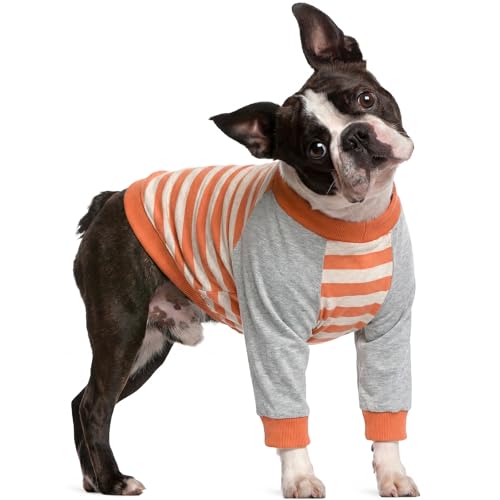 Image of FUAMEY Dog Recovery Sleeve with Elbow Protector,Dogs Shirt Stop Licking Joints,Pet Long Sleeve Suit Protecting Dog's Front Leg Arm Wounds Cover Skin Conditions Orange Stripes S