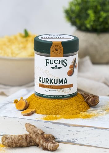 Fuchs Gewürze - Kurkuma gemahlen - für eine gelbe Note in Currys, Nudeln oder Couscous - natürliche Zutaten - 70 g in wiederverwendbarer, recyclebarer Dose