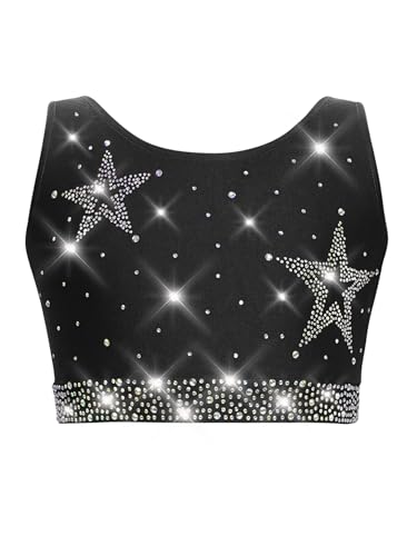 Kids Girls Gymnastics Dance Outfit Rhinestone Crop Vest Top Shorts Set Athletic Tracksuits for Yoga Black 12 Years3