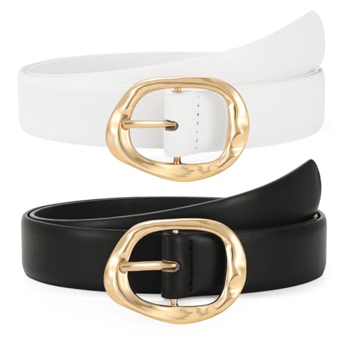 Image of TRIWORKS 2 Pack Leather Belts for Women Fashion Waist Belt with Liquid Shapes Women Belt for Jeans Pants Dresses