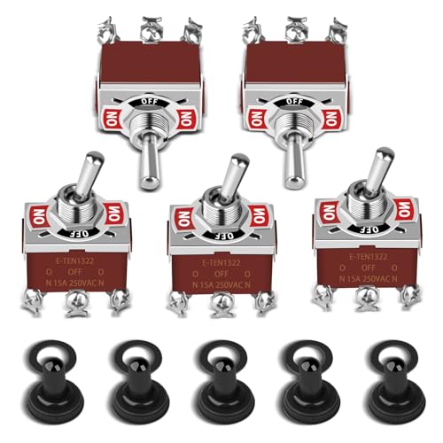 5Pack Toggle Switch, 6 Pin ON-Off-ON 12V DC 30A/250V AC 15A DPDT Marine Waterproof Toggle Switch with Boot Cap...