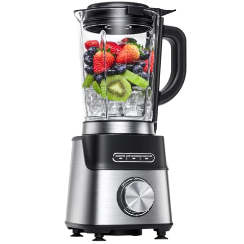 AMZCHEF Blender 1200W, Mixeur avec Bol en Verre 1,5L Résistant à la Chaleur, 5 Vitesses + Programmes Smoothie/Glace Pilée/Auto-Nettoyage, 6 Lames Inox,...