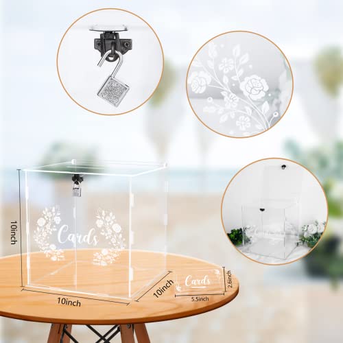 Image of Hxezoc Wedding Card Box Acrylic Clear Card Boxes with Lock Gift Card Box Money Box Holder for Wedding Reception Anniversary Birthday Graduation Decorations