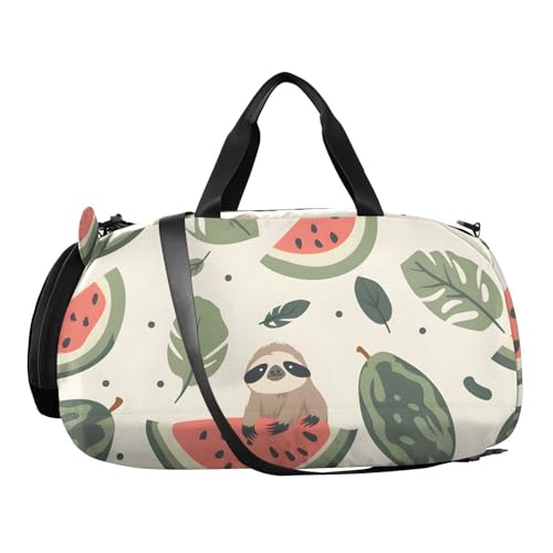 Duffle Bag Kids Gym Bag with Shoes Compartment & Wet Separation Overnight Travel Duffel Bag Sloth Watermelon Leaves for Girl Boy2