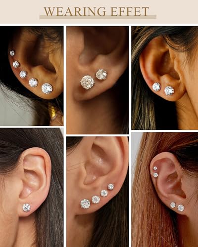 Image of 5 Pairs 14K Gold Plated Stud Earrings for Women, Hypoallergenic Earring Sets for Multiple Piercing, Premium Cubic Zirconia Studs Earrings for Women