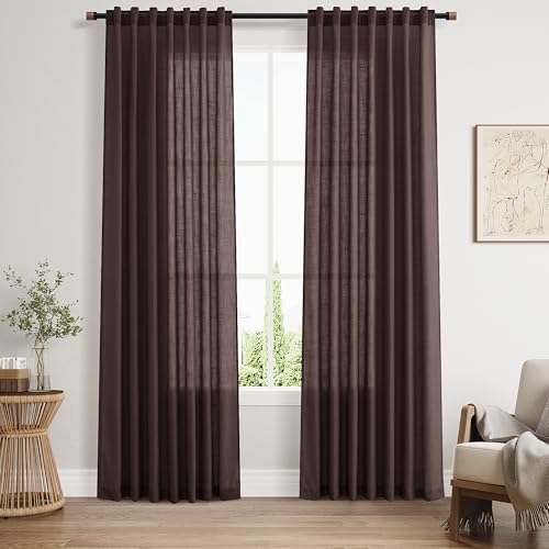 Image of Nanspring Linen Curtains, Coffee Brown, 84 Inch Long