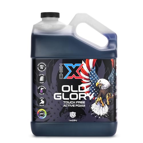 Chem-X Old Glory: Touch-Free Active Foam Vehicle Wash High-Clinging Foaming Soap Removes Road Film Grease Salt and Bugs High pH Soap for Trucks Cars and Equipment - 1g