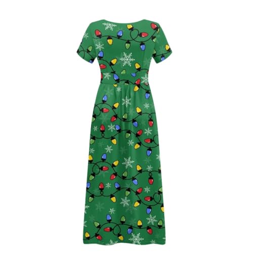 Image of Women's Fall Summer Short Sleeve Ankle Length V-Neck Party Dress with Pockets Size S-3XL