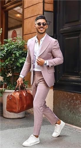 Men's Linen Suit for Beach Slim Fit 2 Piece Wedding Tuxedo for Men Casual Summer Beach Blazer Pants Set4