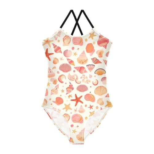 KLL Seashells Different Shapes and Starfish Girls' 1 Piece Swimsuit Beach Swimming Suits with Adjustable Straps Quick Dry