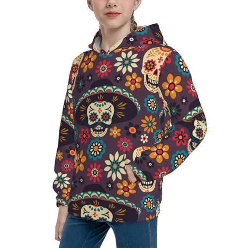 Skulls and Flowers Kid Hoodies Boys Sweatshirts Girls Pullover with Pocket2