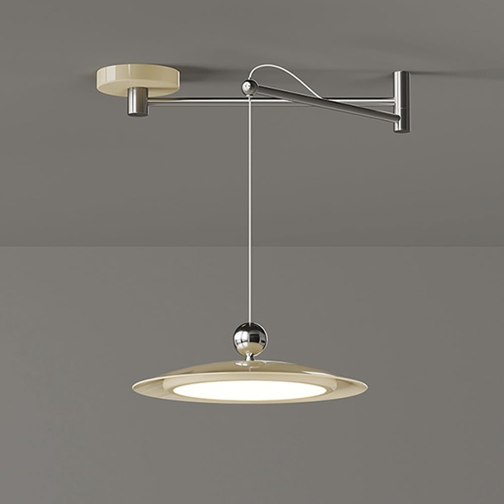 RXPVUXE Swing Arm Hanging Light Modern Dimming LED Chandelier French Cream Beige Pendant Lamp Adjustable Cord Kitchen Island Lighting, 30W Elegant