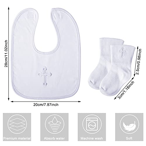 Alternative view of Jiuguva 4 Pcs Baptism Gifts for Boys Girls, Christening Bibs and Socks Set White Embroidered Cross Baptism Outfit for Baby