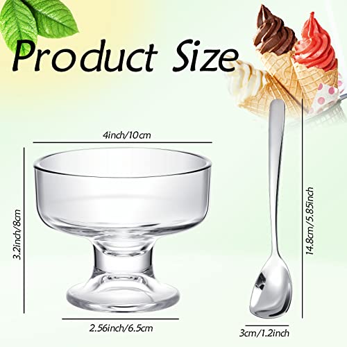 20 Pcs Glass Ice Cream Bowls Set Include 10 Pcs 9 Oz Crystal Dessert Bowls And 10 Pcs Stainless Steel Spoons Clear Trifle Dish Parfait Glasses Footed Glass Dessert Cups For Serving Fruit Sundae Snack #TOP1