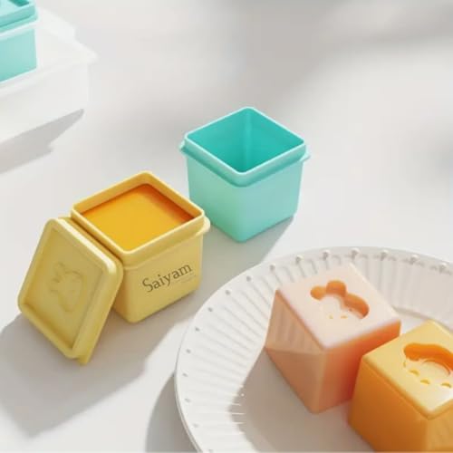Image of Saiyam Square Ice Cube Storage Trays with Lids, Pastel Colours, Square Summer Ice Box with Removable Lid, Easy Release Cube Molds