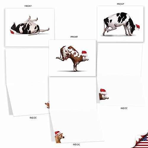 Image of The Best Card Company - 10 Blank Animal Christmas Note Cards - Assorted Bulk Holiday Cards for Men and Women, Fun Wildlife (4 x 5.12 Inch) - Holiday Bovine Nirvana M6545XSB