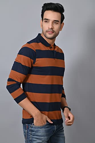 Image of ARBOUR Men Polo Neck Stripes Pocket Full Sleeves T-Shirt