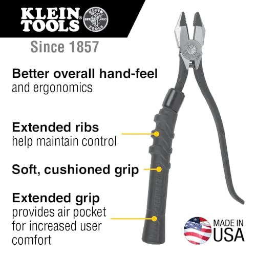 Klein Tools M2017CSTA Slim Head Ironworker Pliers, Made In Usa, Milkers Cushion Grip, Side Cutters thumb #1