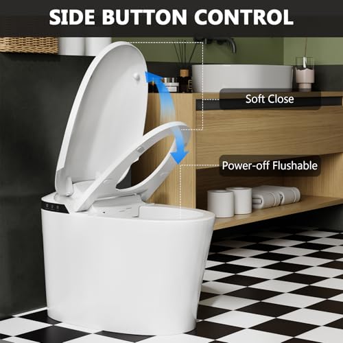 Smart Toilet, Auto Flush Smart Toilet, Modern Toilet for Bathroom, Elongated Smart Tankless Toilet with Heated Seat, Foot Sensor Operation, Automatic Flush, LED lights, White