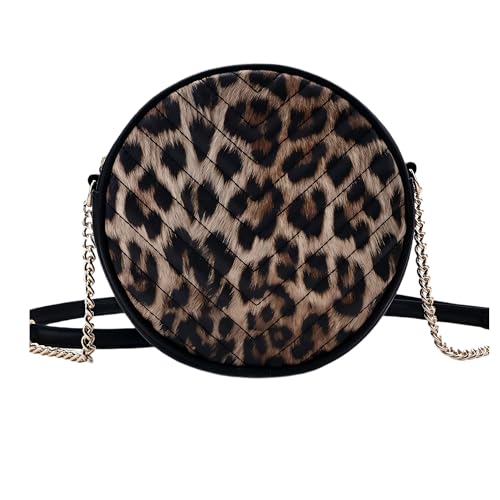 Image of Round Crossbody Bag for Women,PU Leather Shoulder Bag with Metal Chain Strap, Cellphone Purses with Zipper
