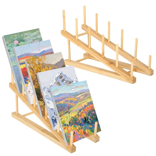 Image of Rainmae 2 Pack Small Art Drying Rack Art Storage Rack, Wood Kids Bookshelf for Display, 5 Layers Paint Display Rack Storage Stand, Artsork Storage Organizer for Painting Canvas, Children Book Rack