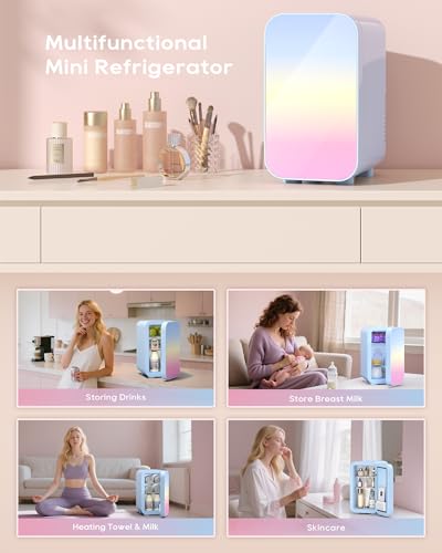 Image of BEICHEN Mini Fridge,6 Liter / 8 Can Small Fridge for Bedroom, Car, Office & Dorm, AC100-120 V /DC 12 V Portable Thermoelectric Cooler & Warmer for Skincare, Food, Drinks,Blue