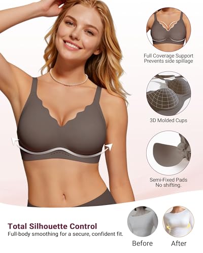 Image of As Fairy Wireless Bras for Women Full Coverage Seamless Scalloped Push Up No Underwire Everyday Bra with Air Holes