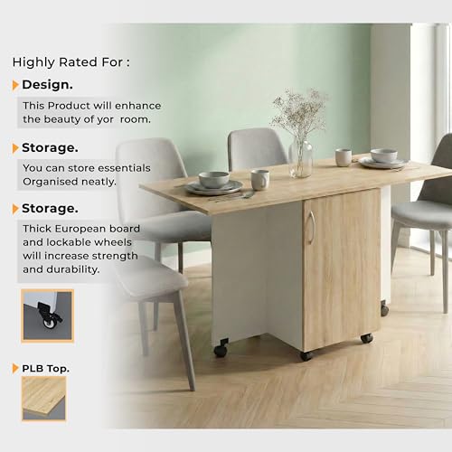 Image of Klaxon Foldable Dining Table [6] Seater with Metal Legs, Space-Saving Convertible Table, Engineered Wood, Home Dining Room (AW & Black, Kryo) (Oak & White - 01)