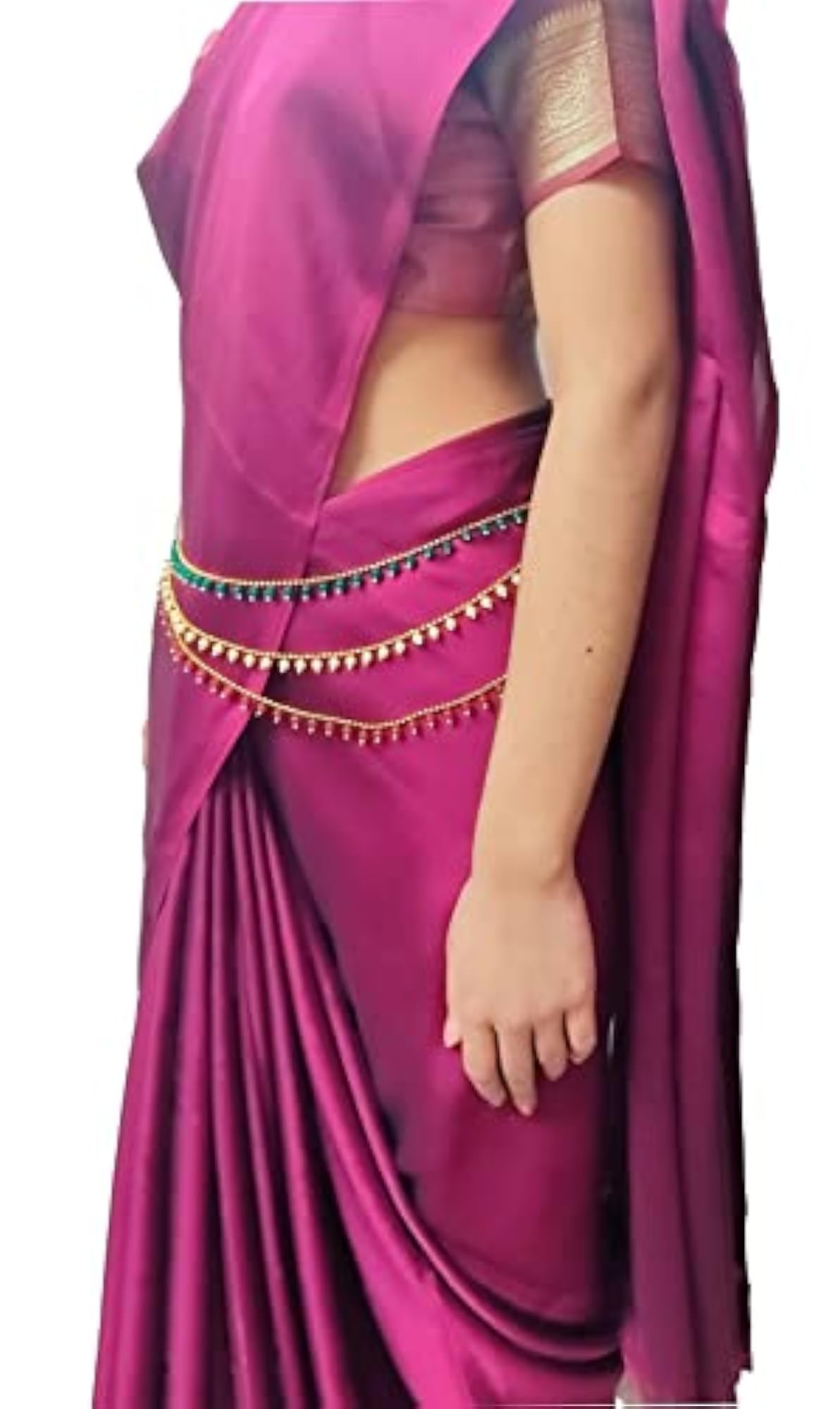 Women's Traditional Gold Polished Kamarpatta with Pearls