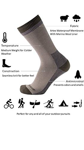 Showers Pass 100% Waterproof Breathable Wool Lined Multisport Unisex Socks - Mountain (Stne - Mdl) #TOP2