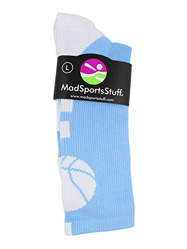 Madsportsstuff Basketball Logo Athletic Crew Socks, Small - Columbia Blue/White #TOP2