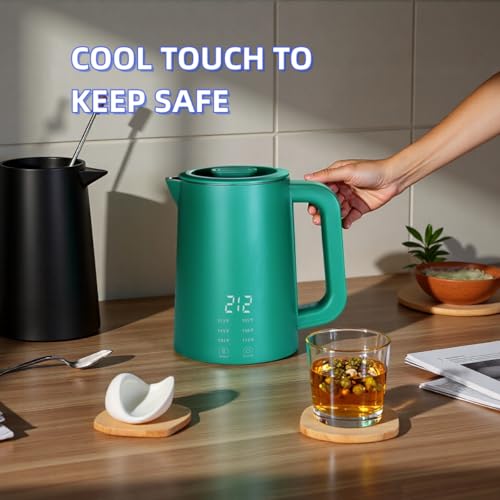 Image of 650ml Small Electric Kettle with 6 Temperature Control,800W Dual Voltage 110-240V Fast Heat Hot Water Boiler,304 Stainless Steel Portable Travel Electric Kettle,12H Keep Warm (Green) | 6 Temperature Control,800W Dual Voltage 110-240V,304 Stainless Steel,12H Keep Warm