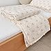 BuLuTu Double-Layer Cotton Muslin Toddler Quilted Blanket, Romantic Floral Design Baby Girls Crib Comforter with Lace Edges, Soft Lightweight Kids Quilt, 47