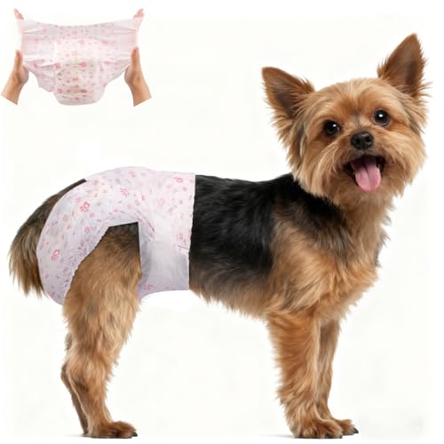 AUYAO Pannolini Monouso per Cani, Pannolini USA e Getta per Cani Femmina, Pannolino Cane con Indicatore di umidità e Patch Adesiva, Super Assorbent (XS, Confezione da 20)