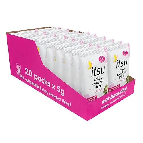 itsu Seaweed Thins 5g | Crispy Seaweed Snacks | Vegan | Low Calorie | Healthy Snack | Sea Salt | Pack of 20