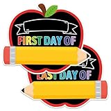 JUESMOS First and Last Day of School Chalkboard, 9.5'x11.8' Double Sided Pencil Back to School Sign for Kids Girls Boys Reusable 1st Day of Kindergarten Preschool Photo Props Sign
