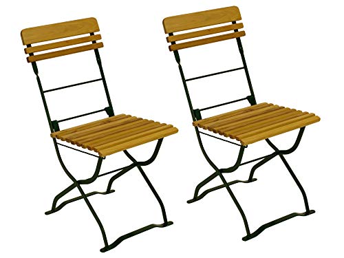 DEGAMO 2X Biergartenstuhl MÜNCHEN klappbar, Stahlgestell grün, Holz Robinie