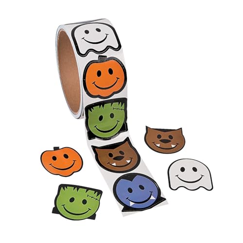 Face Monster Halloween Sticker Rolls - 100 Pack, Reusable and Multicolor