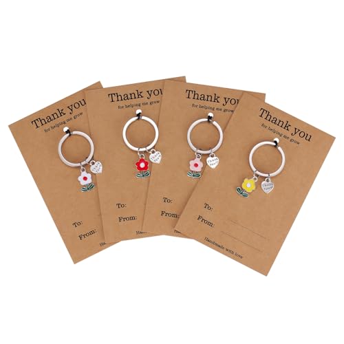 MIXJOY Teacher Appreciation Keychain Gift - 4 Pack Flower Thank You Pendant Keyring for Teachers...