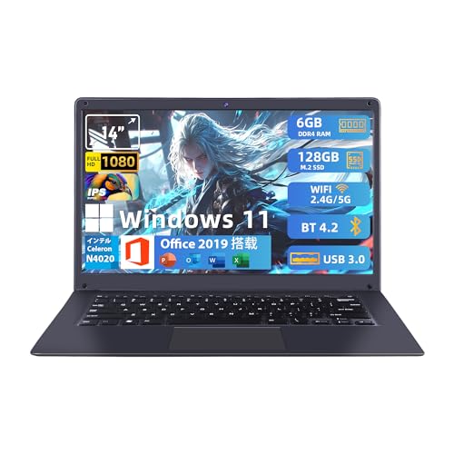 Yijowi Office 2019���� �m�[�g�p�\�R�� 14�^ 1920×1080 IPS�t�� Win11 Pro �E�F�u�J�����t�� ���^�m�[�gPC �C���e�� Celeron �v���Z�b�T�[ / 6GB������ / SSD 128GB 2.4g&5g Wi-