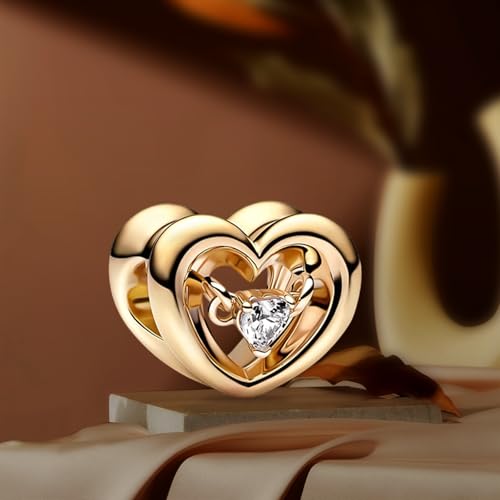 Annmors Gold Charms for Bracelets Family Heart Mom Daughter Dangle Pendants for Women Bracelet & Necklace2