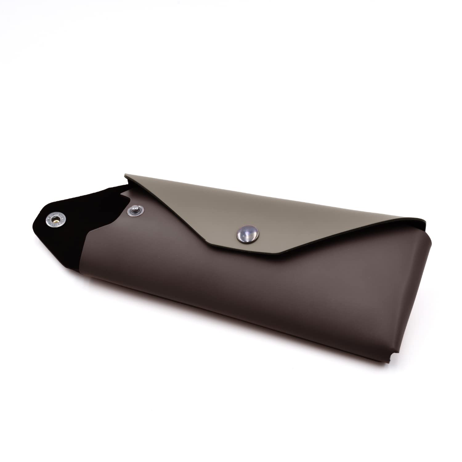 eglooh - Eros - Etui na długopisy i akcesoria skórzane cm 19x8 - Etui na okulary - Zamknięcie na guziki Brunite - w całości wyprodukowane we Włoszech, Ciemny Brązowy/Szaro-Malp, Obudowa