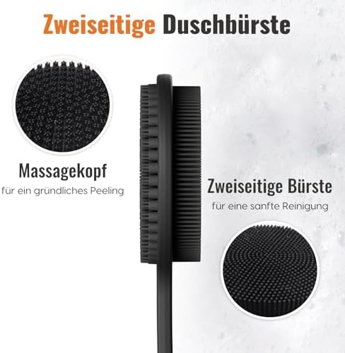Silikon Rückenschrubber für Die Dusche, Silikon Körperschrubber mit Langem Griff, Rückenschrubber, Abgestorbene Haut entfernen und Massage Können Mehr Schaum Erzeugen (Schwarz)