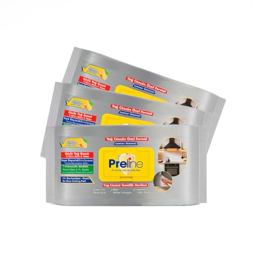 Preline Toallitas de limpieza desengrasantes, tamaño XL, grandes y fuertes, con vinagre blanco y bicarbonato, aroma a limón, elimina la grasa y la suciedad, natural y sin químicos, para cocina y horno