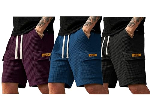 Image of AUSK Men's Casual Cargo Half Pant || Breathable Waffle Fabric with Drawstring Waist & Cargo Pockets || Summer Shorts for Men