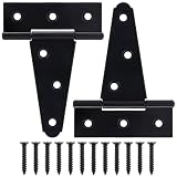 TIBEGOLD 4 Inch T-Strap Gate Hinges, Heavy Duty Shed Door Hinges, Black Tee Hinges for Wooden Fences, Yard Gates, Rustproof Wrought Iron Hardware, 2 Pack