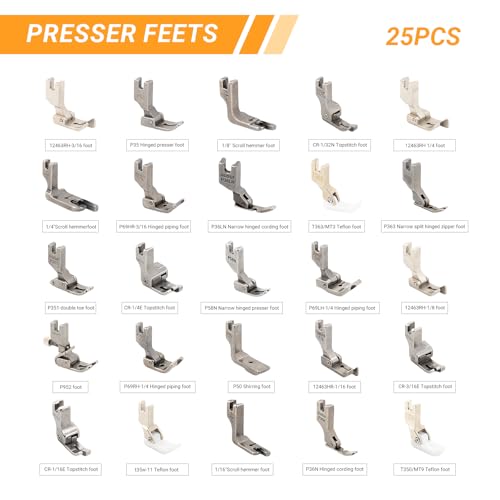 Sewing Presser Foot Set 25Pcs, Sewing Machine Presser Feet Kit Accessories for JUKI DDL-5550 8500 8700 9000 Industrial Professional Domestic Sewing Machine