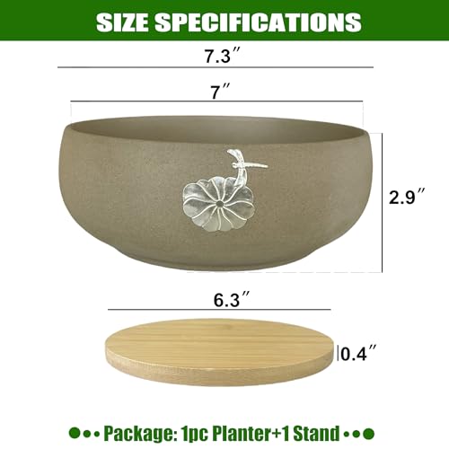 50% Off MUZHI Ceramic Hydroponic Lotus Planter Pot with Bamboo Tray - Image 2